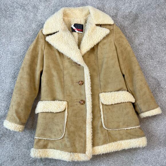 Vintage Women's 70's Wiman Vinyl Suede Button Front Sherpa Coat (Sz M) - Picture 9 of 15